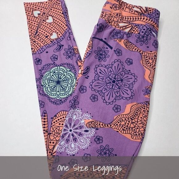 LuLaRoe OS Leggings Purple Butterflies Hearts Floral NEW - Picture 1 of 1